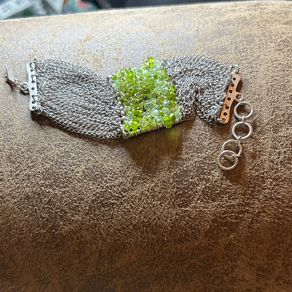 Vintage Malee Silver and Green Beaded Bracelet